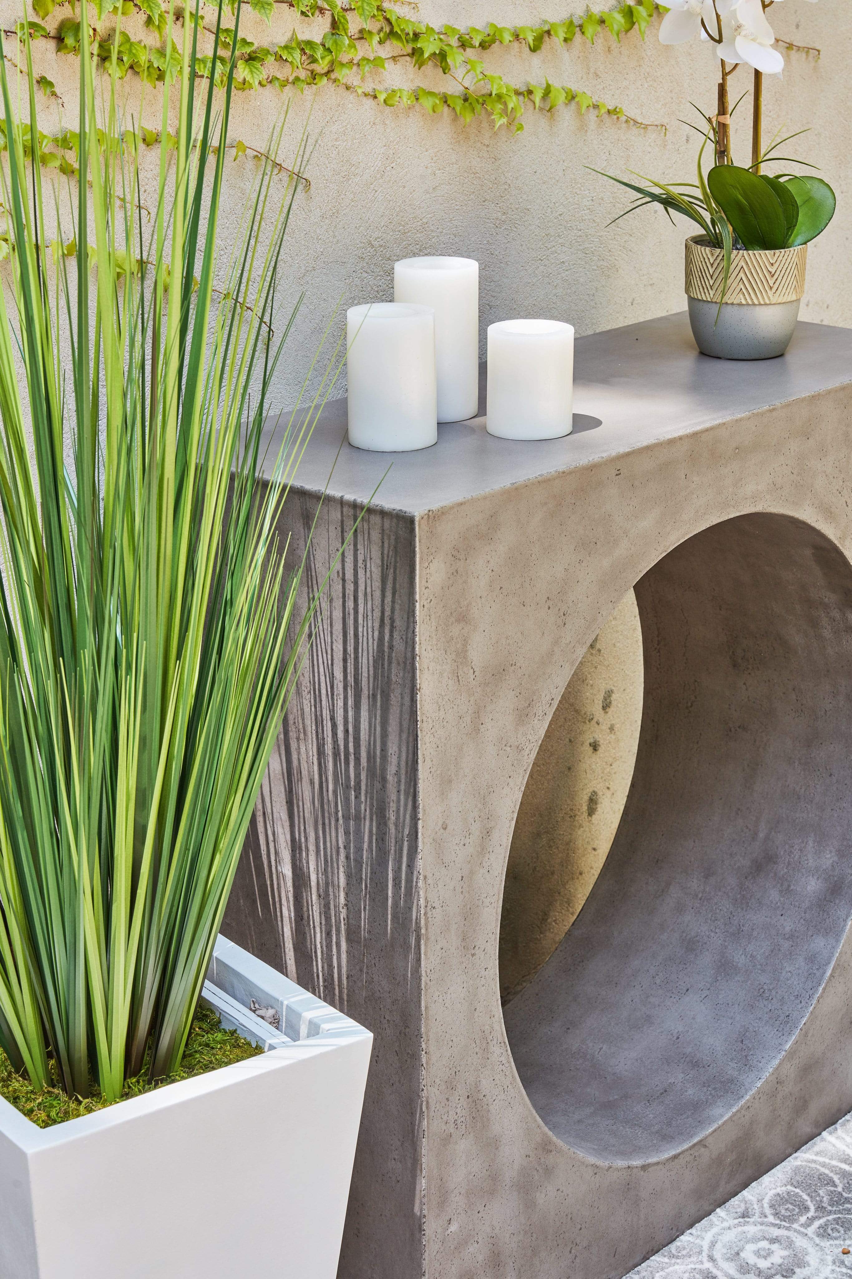 Avva Outdoor Concrete Console Side Table - Modern Patio & Garden Accent Table for Poolside, Deck, or Porch Decor