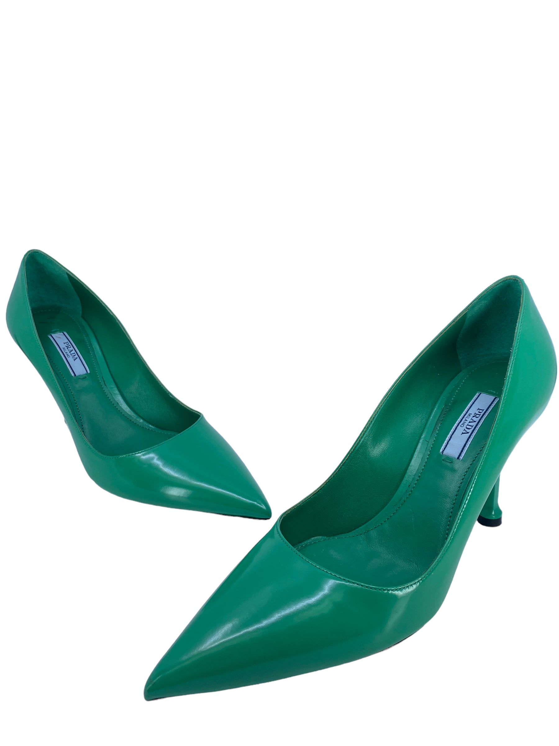 Prada Green Leather Pumps Women's Size 7.5 - Luxury Italian Designer Heels for Office, Party & Special Occasions