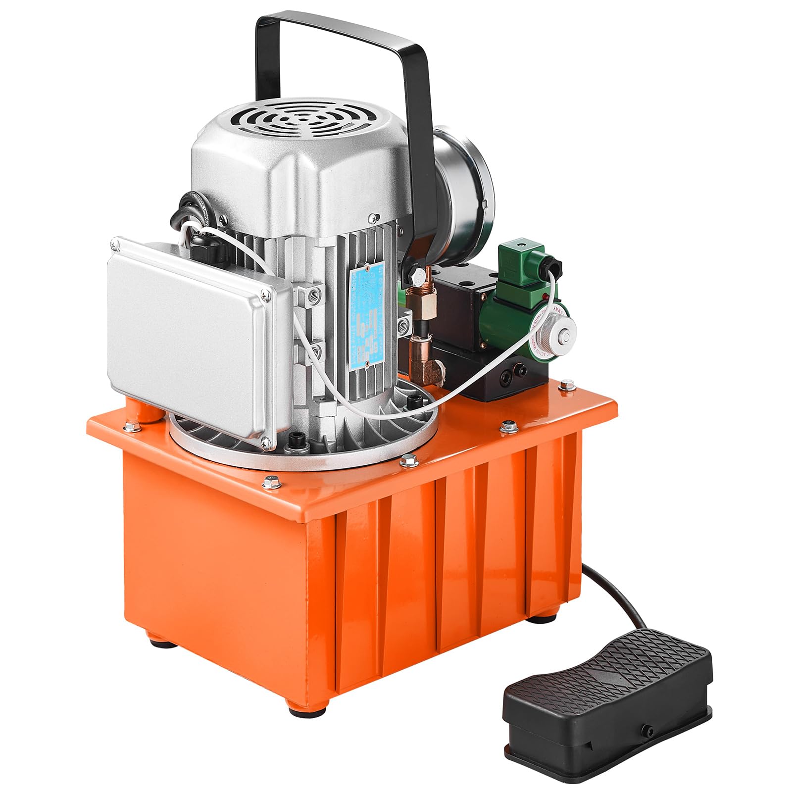 VEVOR 8L Hydraulic Power Pack Unit - Double Acting Solenoid Valve, 488 in³ Capacity, Electric Driven with Foot Pedal Switch for Punch Press, Metal Bending & Hydraulic Jack - Heavy Duty Industrial Use (Orange)