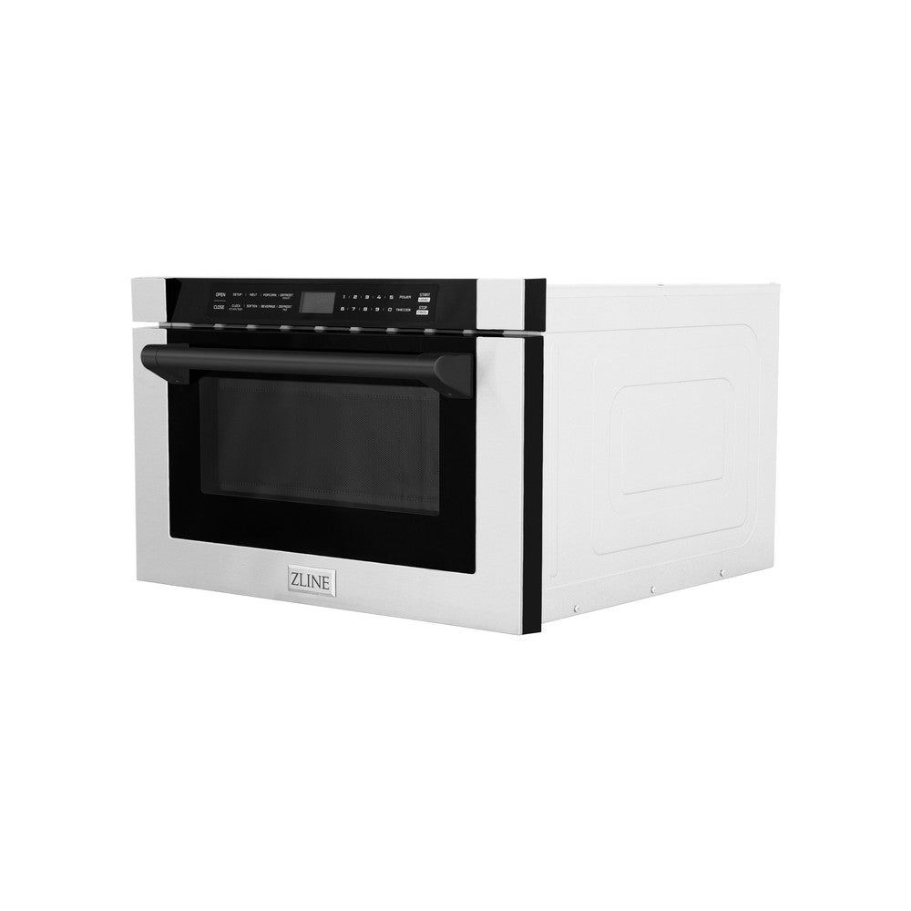ZLINE Autograph Edition 24-Inch Built-In Microwave Drawer - 1.2 cu ft Stainless Steel with Matte Black Accents (MWDZ 1 H MB) - Perfect for Modern Kitchens, Small Spaces & Luxury Home Upgrades