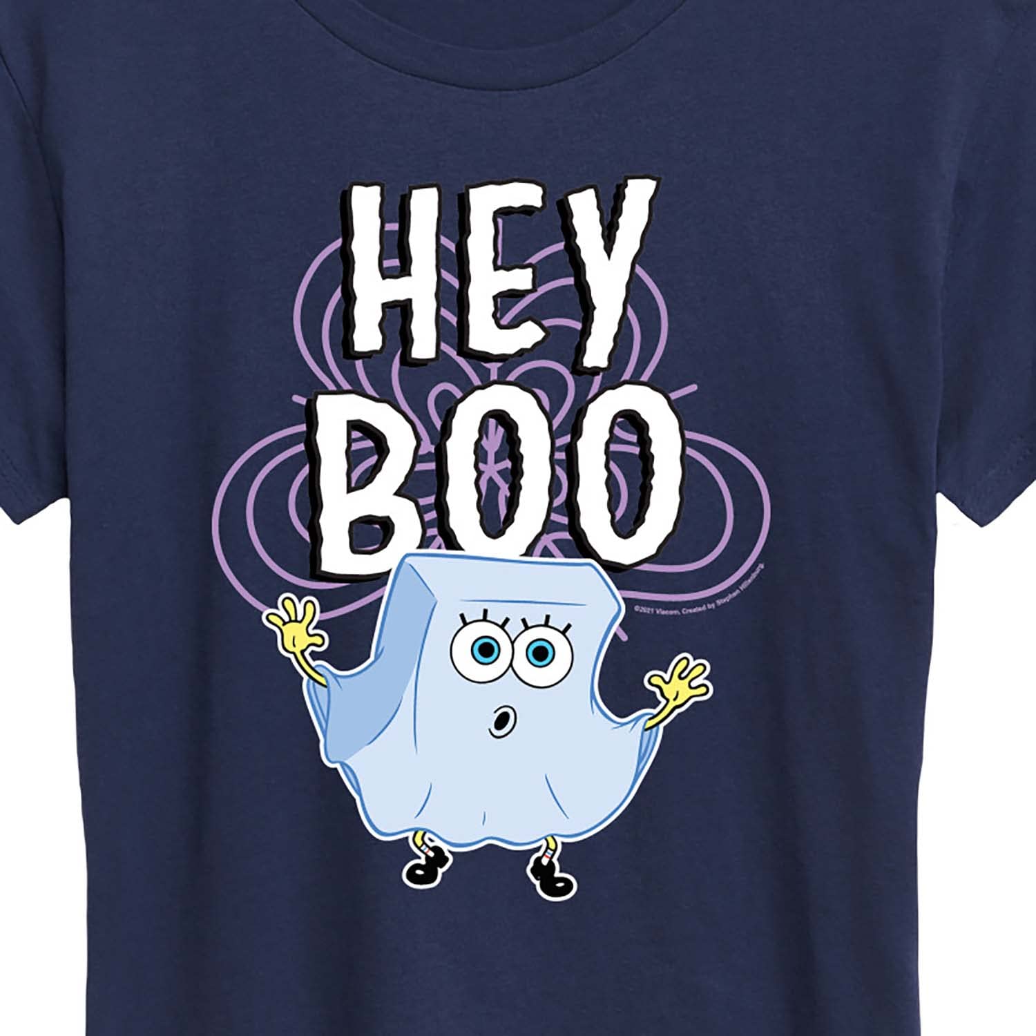 Spongebob Squarepants Hey Boo Graphic T-Shirt for Women - Soft Cotton Short Sleeve Tee - Casual Summer Outfit & Funny Cartoon Gift Idea