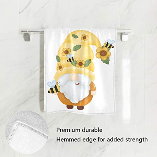 QUGRL Summer Gnome Bathroom Hand Towels - Bee & Sunflower Kitchen Dish Towels - 16x30 Inch Absorbent Cotton Washcloths for Bathroom, Spa, Gym, Hotel & Guest Decor - Perfect for Home, Kitchen, Outdoor & Travel Use