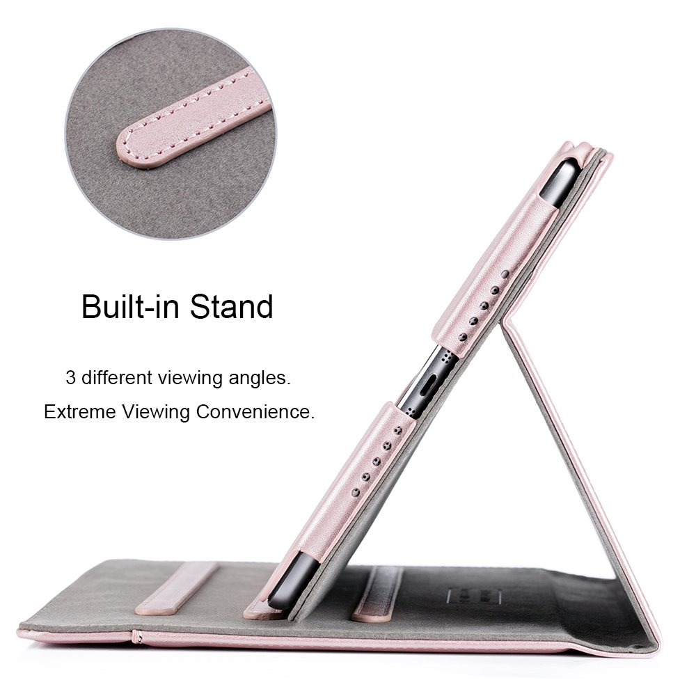 RUBAN iPad 9.7 Inch Case (2017/2018/Air 1/Air 2) - Multi-Angle Stand Folio Cover with Corner Protection, Auto Wake/Sleep & Storage Pocket (Rose Gold) - Perfect for Work, School & Travel