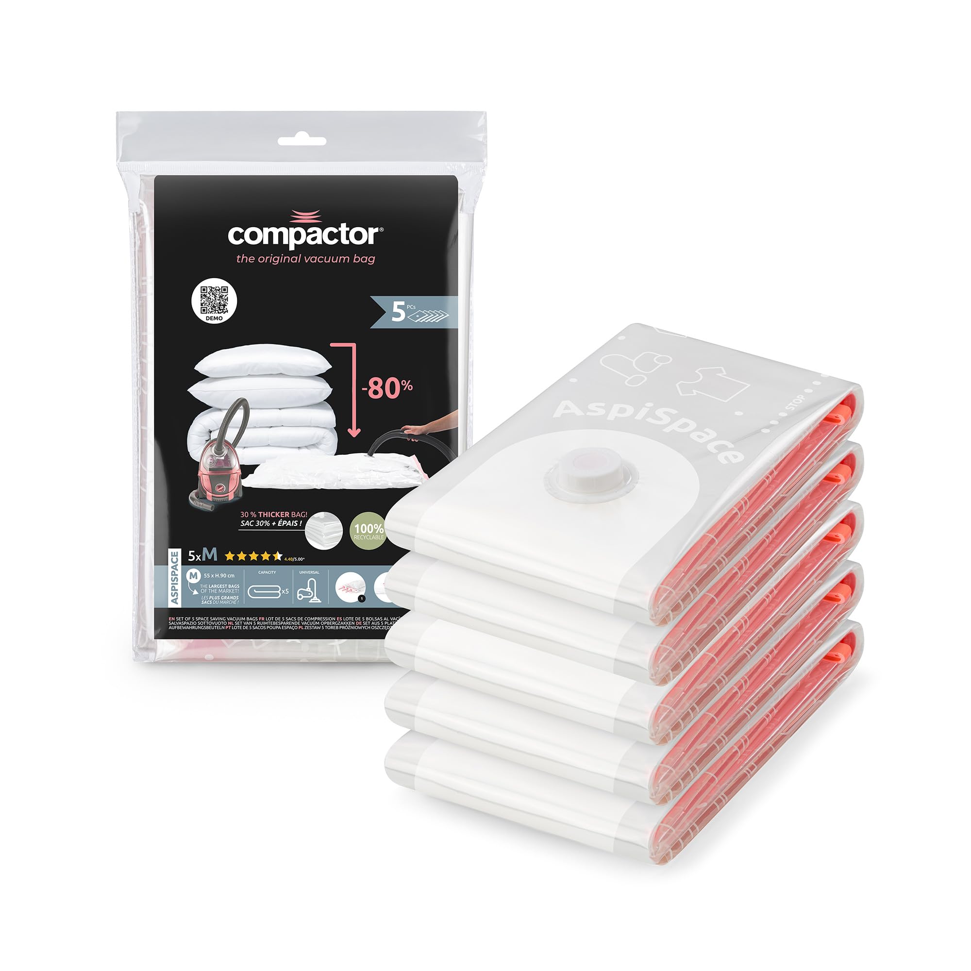 Vacuum Storage Bags for Clothes, Space Saving Compactor Bags (Medium, Transparent) - Perfect for Travel, Seasonal Storage & Moving