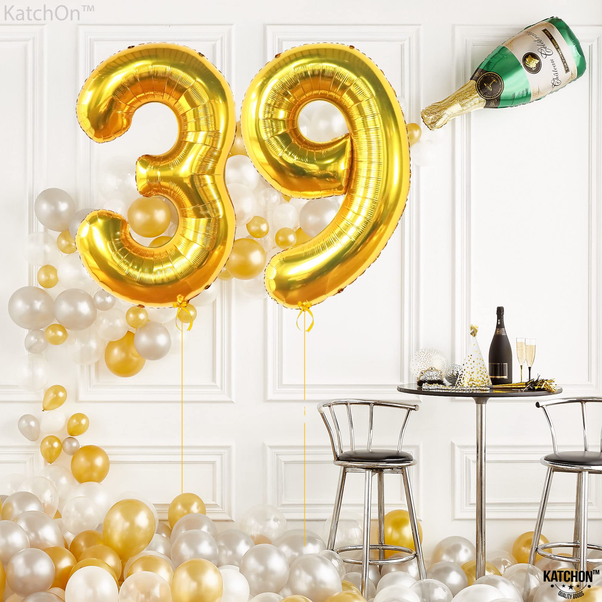KatchOn 40 Inch Gold Number 39 Balloons - Giant 39th Birthday Decorations for Men & Women | Party Supplies for Anniversary, Milestone Celebration, Photo Backdrop