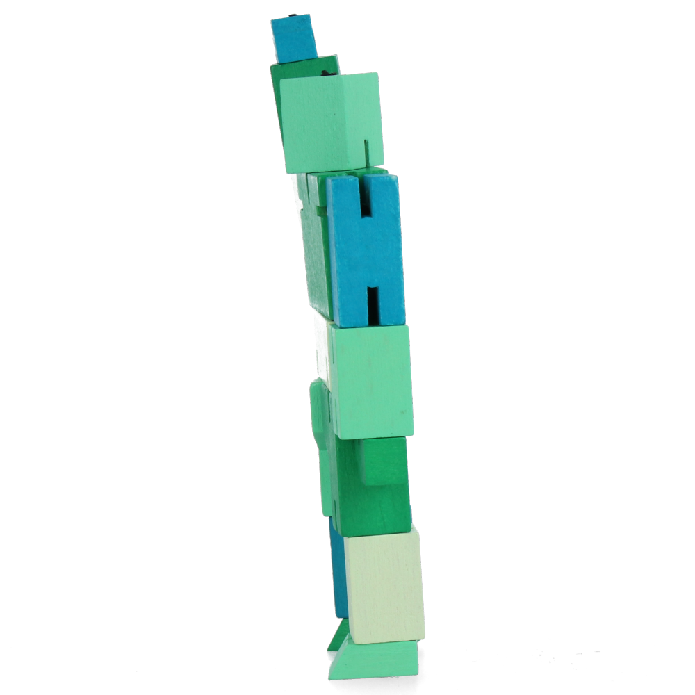 Cubebot Micro Green Multi - Compact Wooden Puzzle Robot Toy for Kids & Adults - Perfect for Office Desk Decor, Stress Relief, and Creative Play