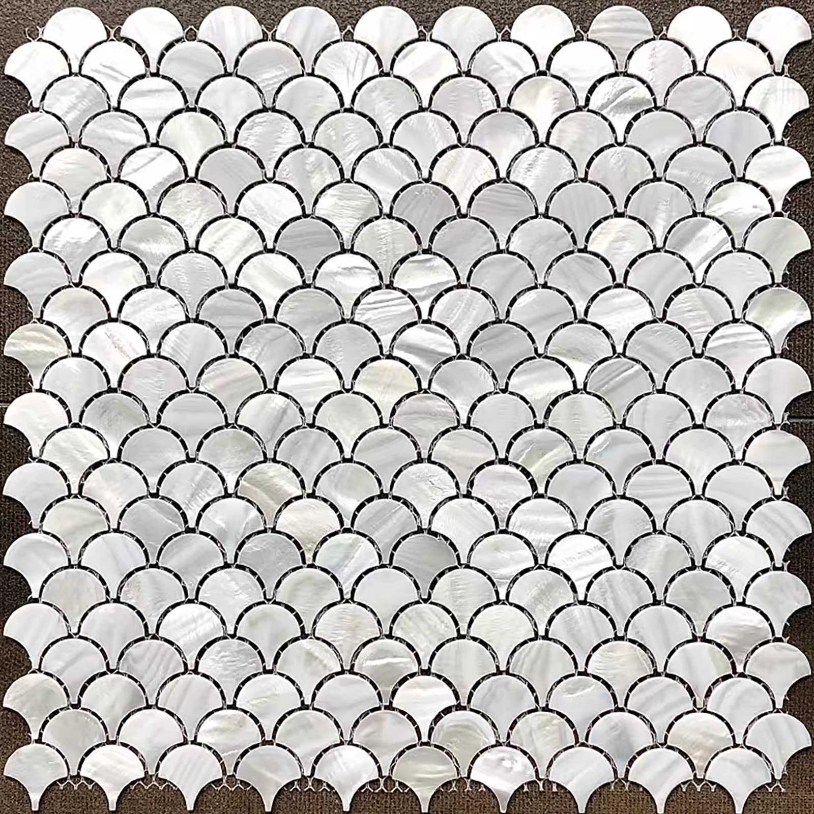 Premium MOP Scallop Mother of Pearl Shell Fish Scale Tiles - 10-Pack White Pearlized Backsplash for Kitchen & Bathroom Walls | Waterproof Decorative Wall Tiles for Coastal, Bohemian & Vintage Home Decor