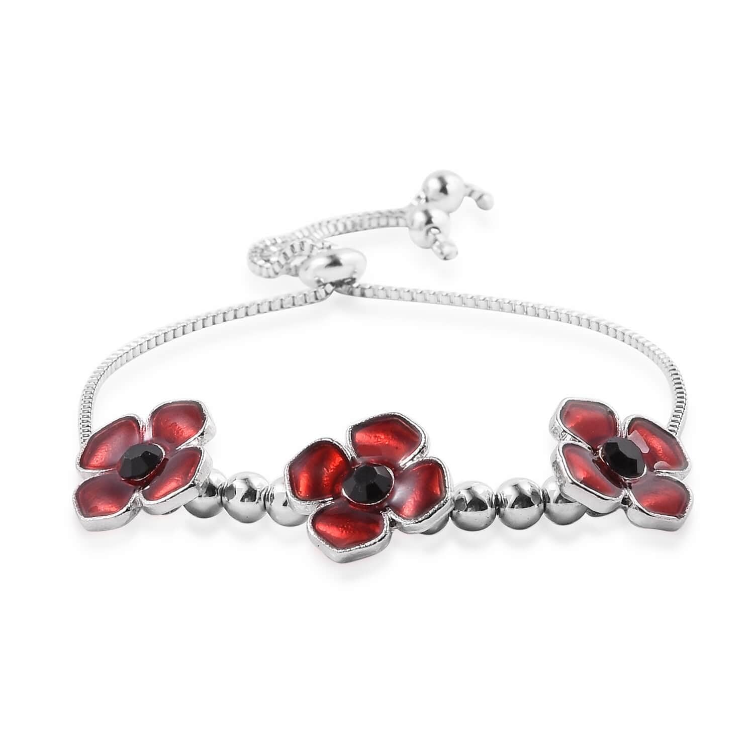 SHOP LC Black Crystal Resin Beads Silvertone Bolo Bracelet for Women - Adjustable 6