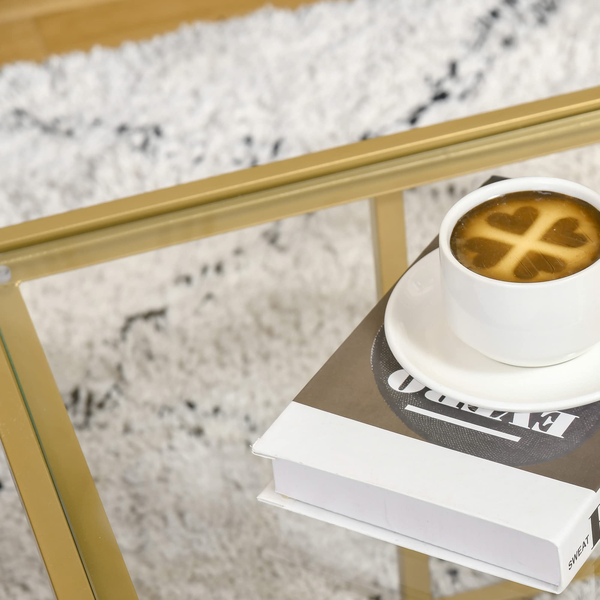 HOMCOM Modern Gold Tempered Glass Coffee Table with 2 Square Tabletops - Stylish Living Room & Bedroom Furniture for Home Decor | Perfect for Small Spaces & Entertaining Guests