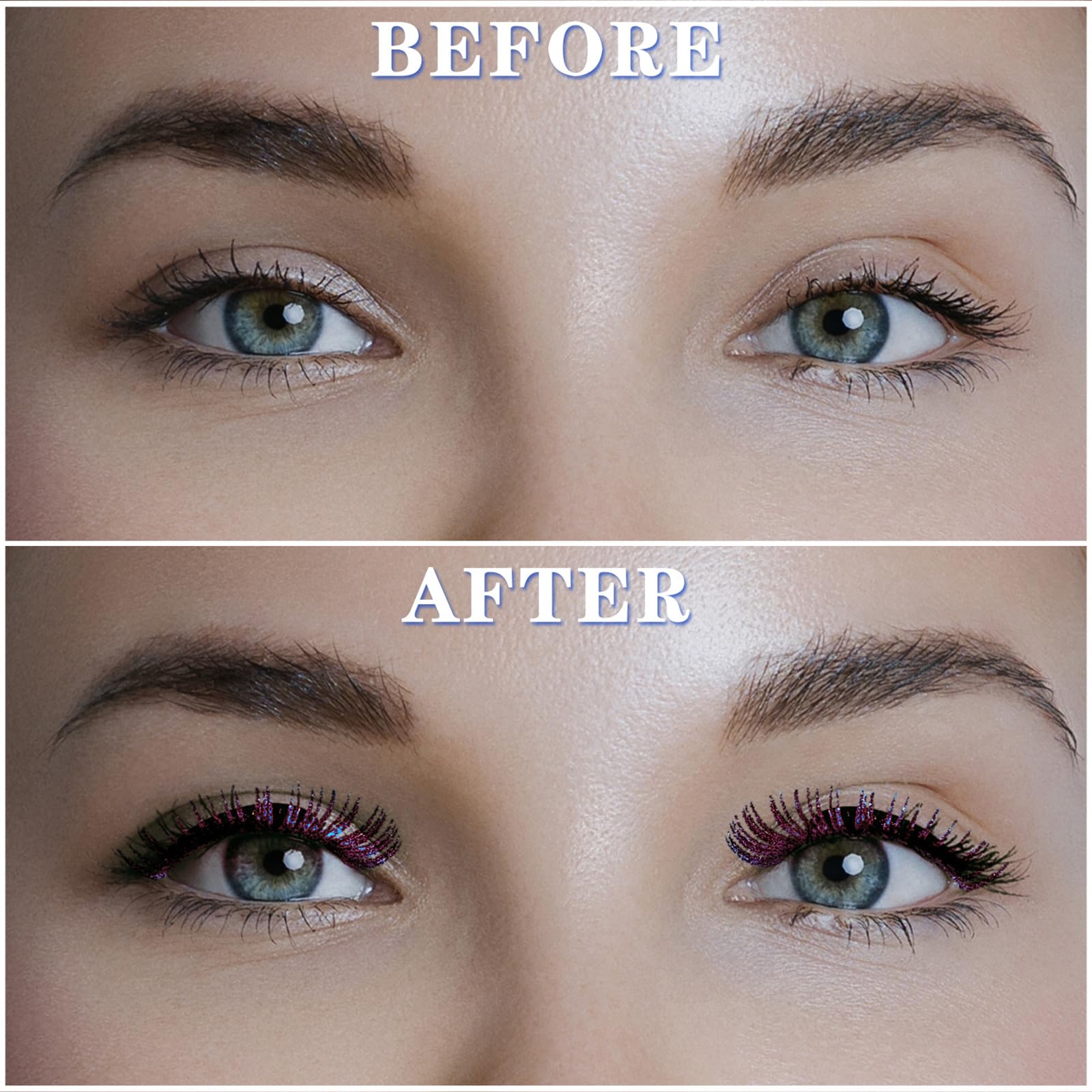 UHOMENY Glitter False Eyelashes - D Curl Single Spike Lashes for Eyelash Extensions (11-16mm Mix, Pink) | Perfect for Cosplay, Party Makeup & Dramatic Eye Looks
