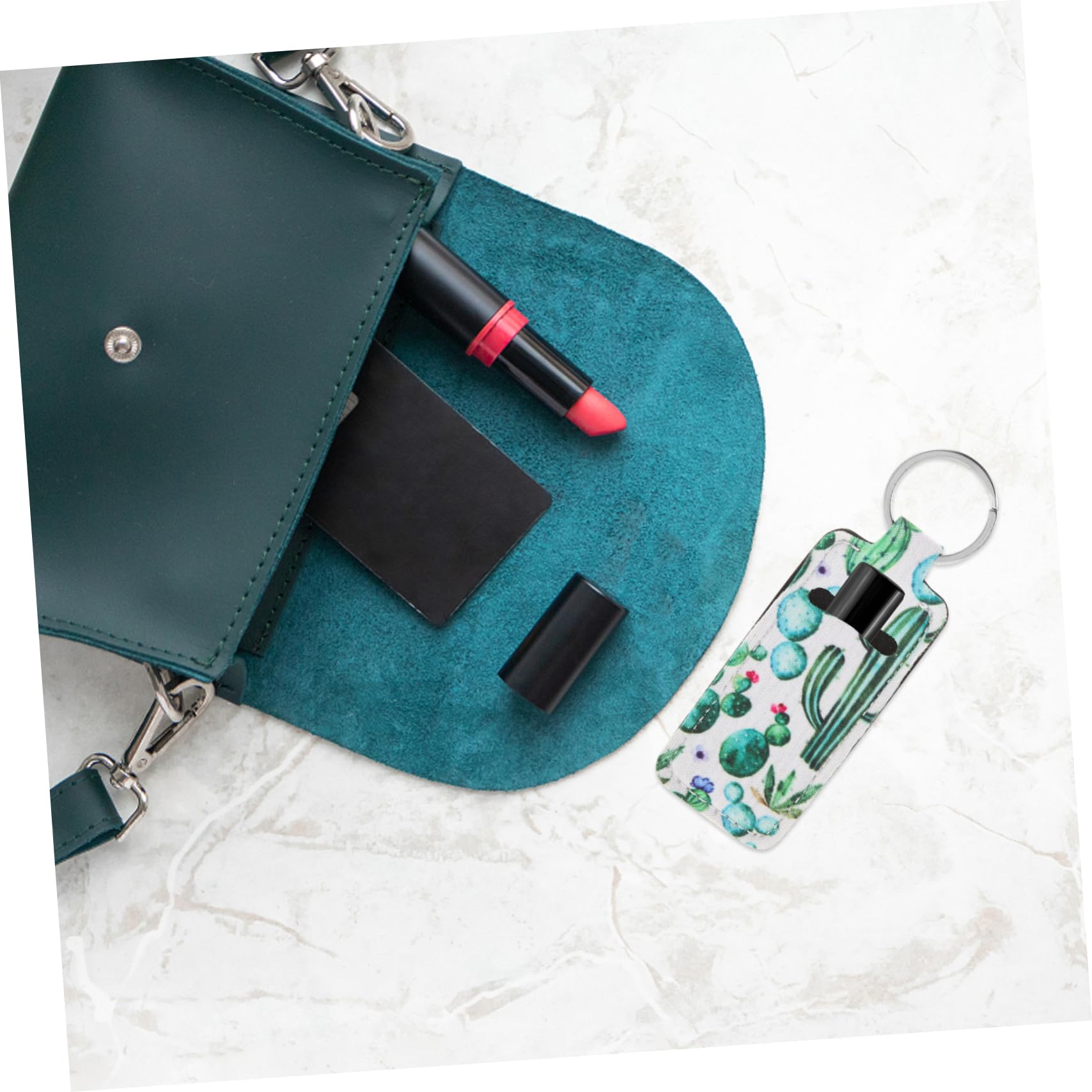 FOYTOKI 5-Piece Square Keychain Lipstick Organizer Set - Portable Lipstick Holder, Protective Cover & Makeup Storage Pouch - Perfect for Travel, Purse Organization & Cosmetic Accessories