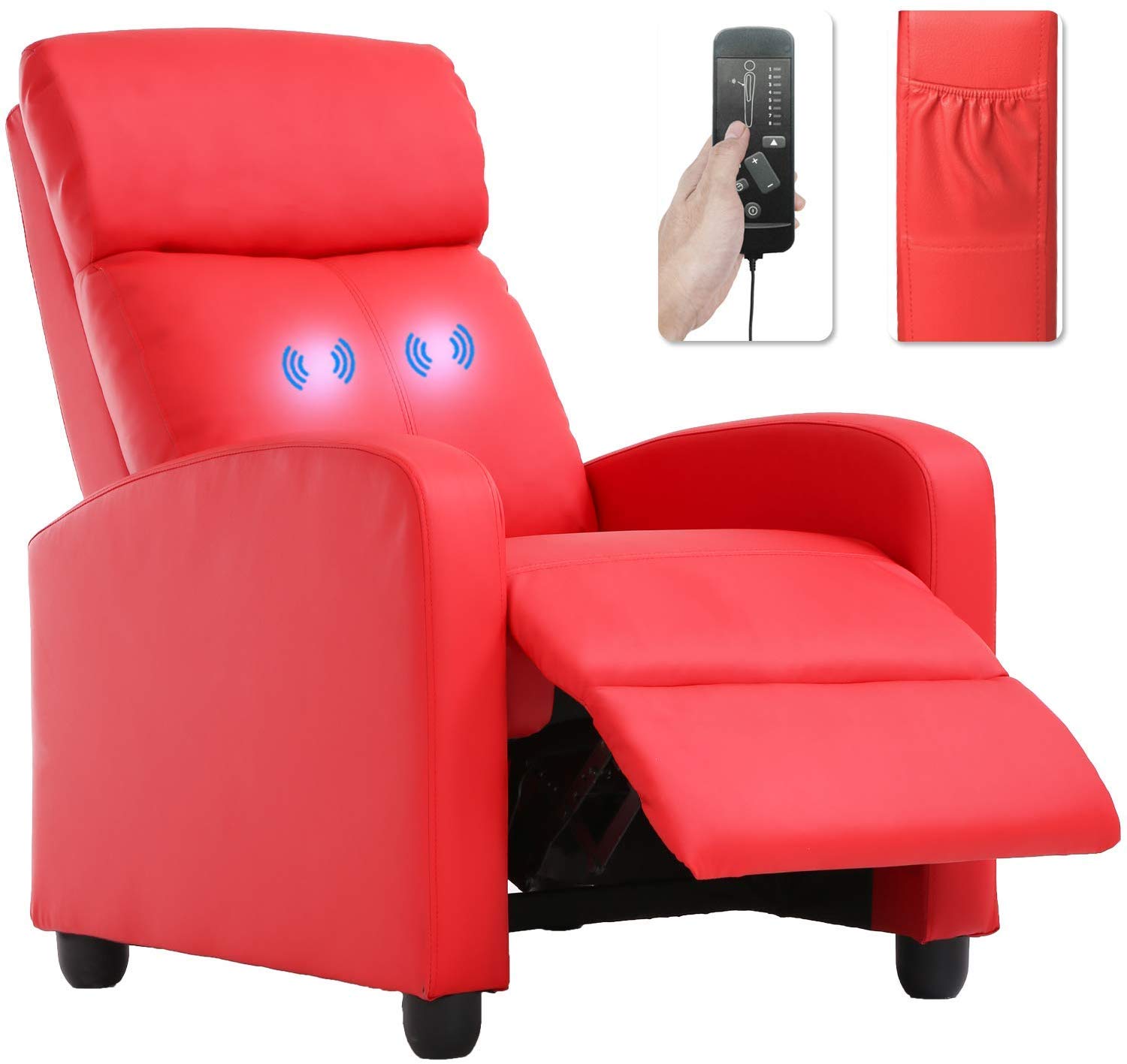 Best Ergonomic Recliner Chair for Adults - Massage Gaming Sofa with Remote Control, Single Theater Seating Lounge Chair (Red) - Perfect for Living Room, Home Theater & Relaxation