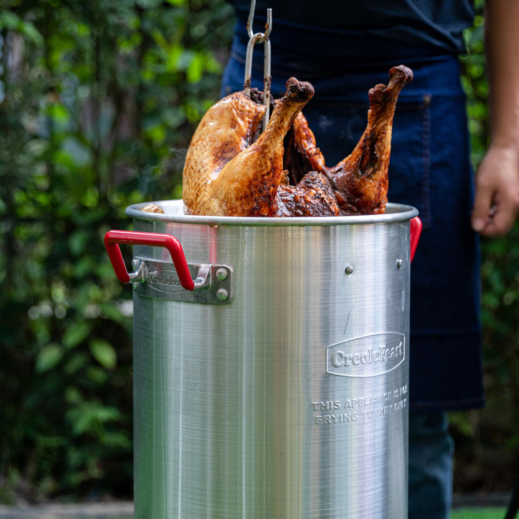 Creole Feast TFP1030 30 Quart Turkey Fryer & 10 Quart Fish Fryer Kit with 50,000 BTU Propane Burner – Outdoor Deep Fryer & Seafood Boiler Steamer for Backyard Cooking, Camping, Tailgating – Silver & Black