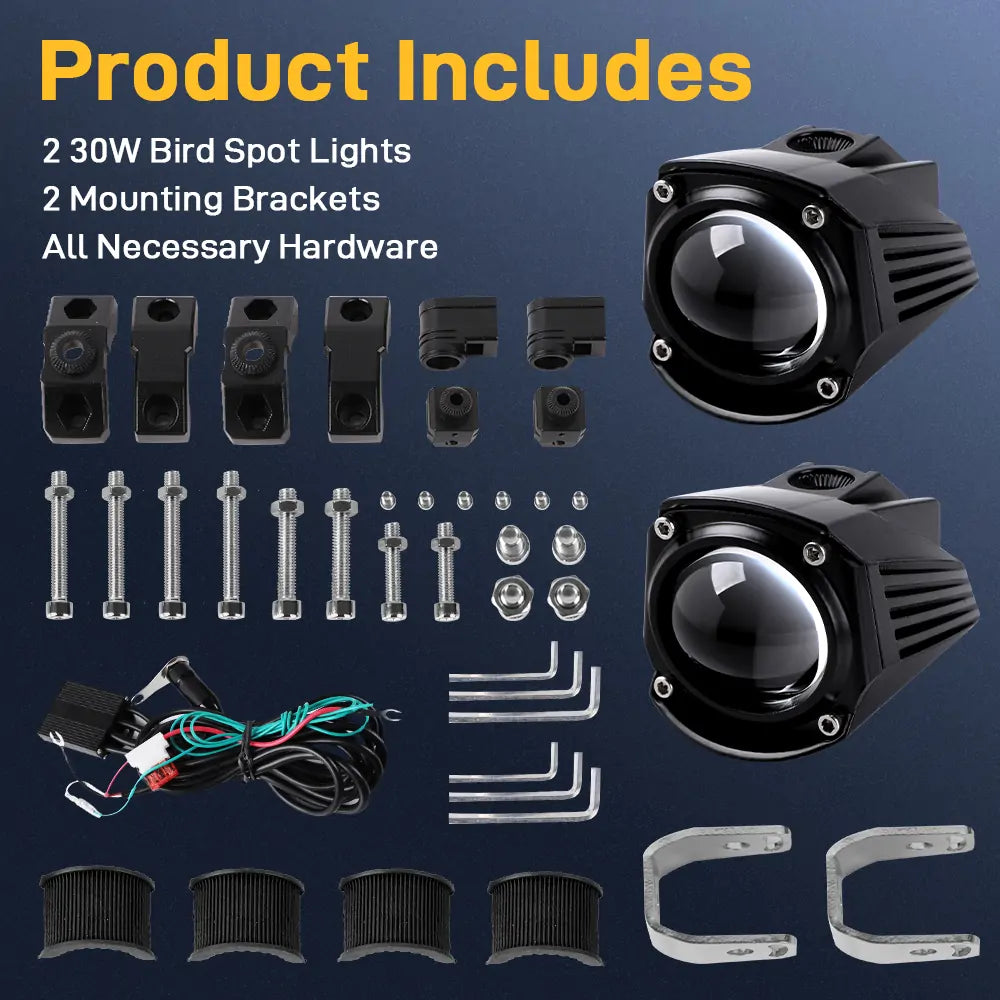 LOYO 60W LED Motorcycle Headlights - Amber & White Dual Color Off-Road Lights for Harley, Honda, Yamaha - Waterproof Fog Lights for Night Riding, Adventure & Off-Roading