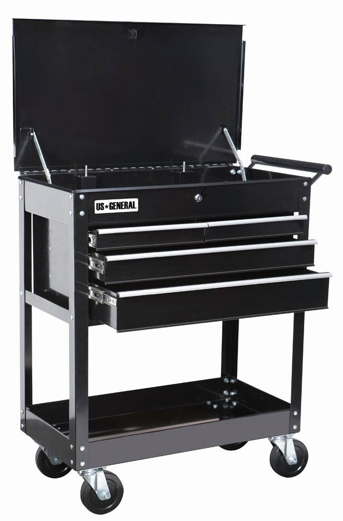 US General 4-Drawer Roller Cart Tool Cabinet - 580 lb Capacity Glossy Black Storage Chest for Garage, Workshop & DIY Projects