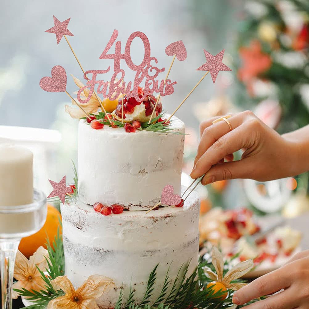 40 & Fabulous Cake Topper Set - 13pcs 40th Birthday Party Decorations for Women, Cheers Happy Anniversary Cake Decor - Perfect for 40th Birthday Cakes, Cupcakes & Dessert Tables