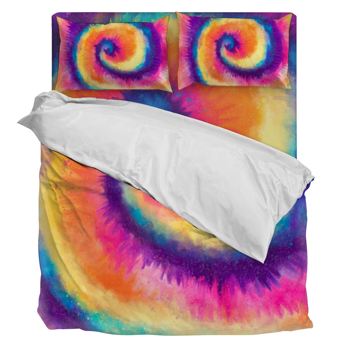 4-Piece Full Size Duvet Cover Set - Luxury Soft Tie-Dye Spiral Design Bedding with 1 Duvet Cover, 1 Fitted Sheet & 2 Pillowcases - Perfect for Master Bedroom, Guest Room & Dorm Decor