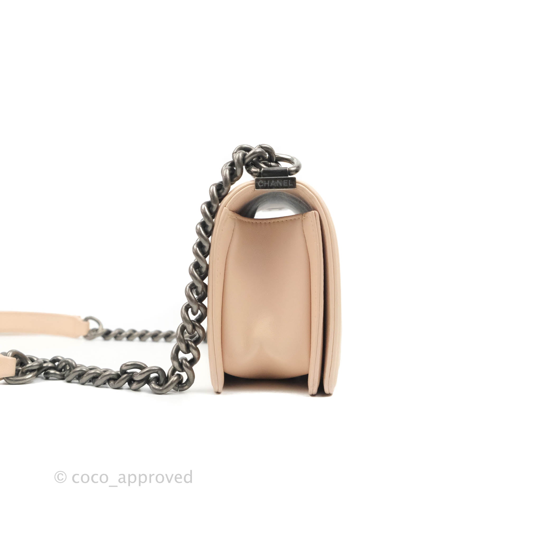 Chanel Boy Small Light Beige Pink Calfskin Bag with Ruthenium Hardware - Luxury Crossbody Purse for Women, Perfect for Date Night & Evening Events