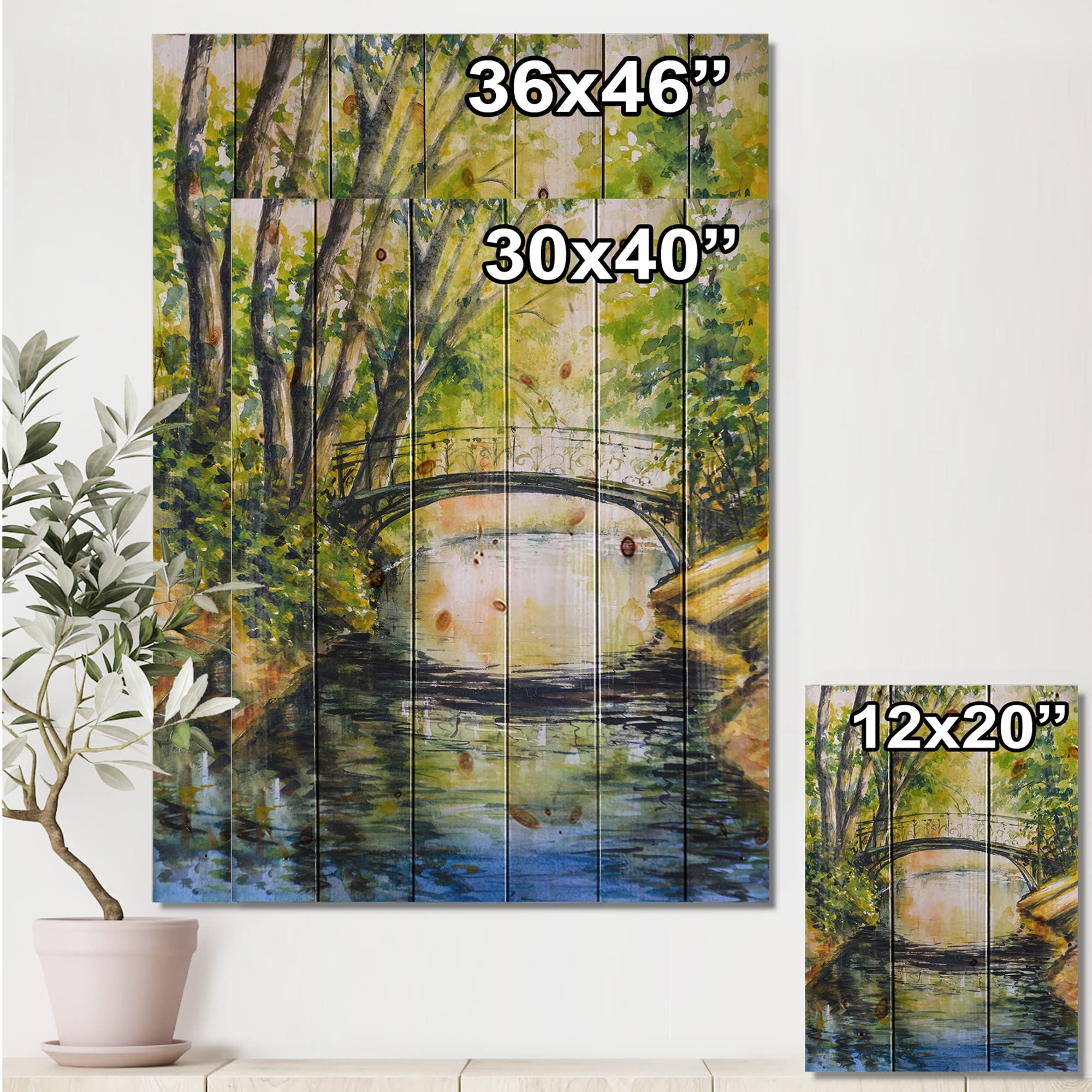 Forest Park Lake Wood Wall Art - Large Pine Wood Panel Decor for Home & Office