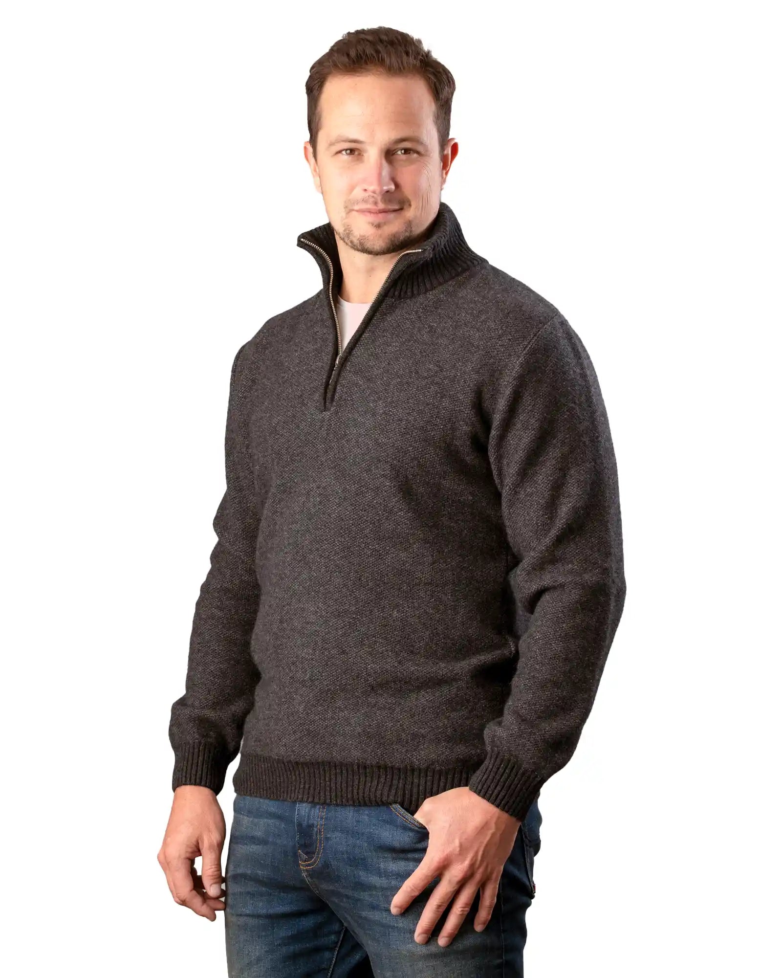 Charcoal Textured Half Zip Sweater for Men - Comfortable & Stylish Pullover for Casual Wear, Outdoor Activities & Fall Layering
