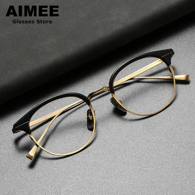 Stylish Aimee Unisex Full Rim Oval Square Titanium Acetate Eyeglasses 51212 - Lightweight & Durable Frames for Work, Reading & Everyday Wear
