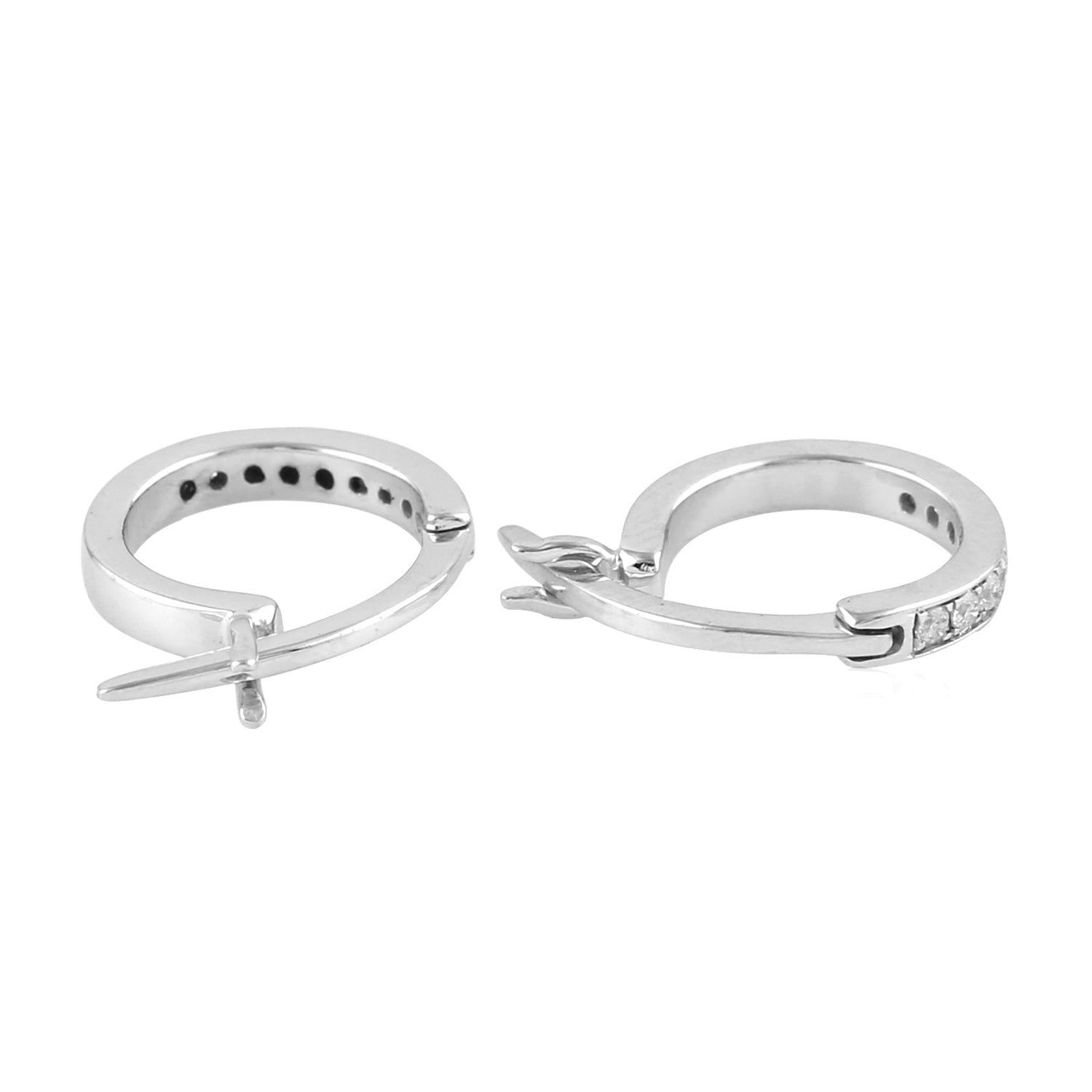10K White Gold Minimalist Huggie Hoop Earrings with Pave Diamonds - Elegant Everyday Jewelry for Women, Perfect for Work, Date Night & Special Occasions