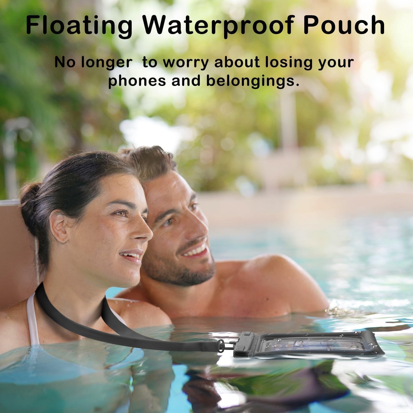 **Waterproof Phone Pouch for iPhone 16 Pro Max/15 Pro - IPX8 Floating Dry Bag - Beach, Pool & Cruise Essentials (1 Pack, Black, 8.3