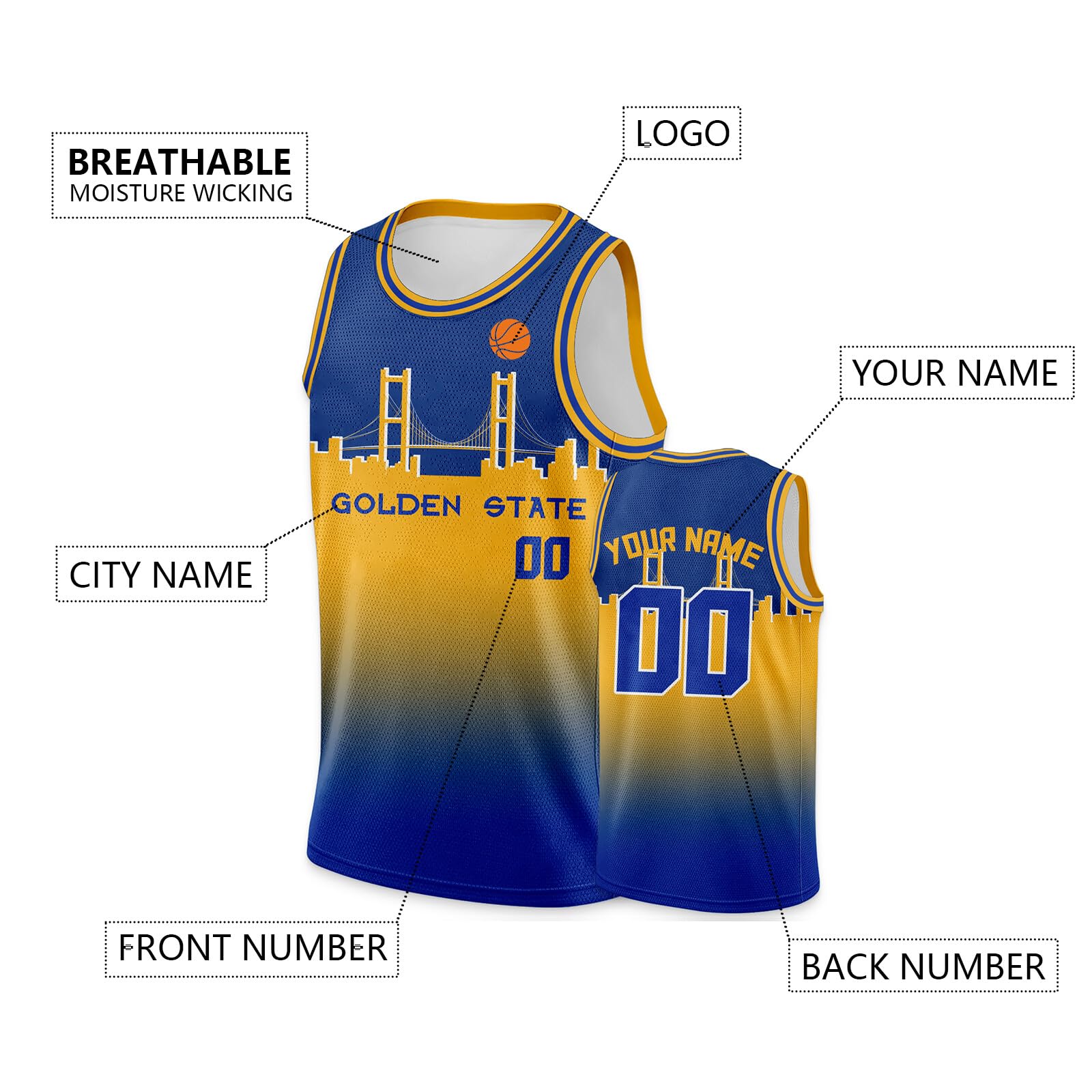Custom Basketball Jerseys for Men, Women & Youth - Personalized Silhouette Gradient Sports Uniform with Name & Number Printing | Game Day, Team Sports & Streetwear Fashion