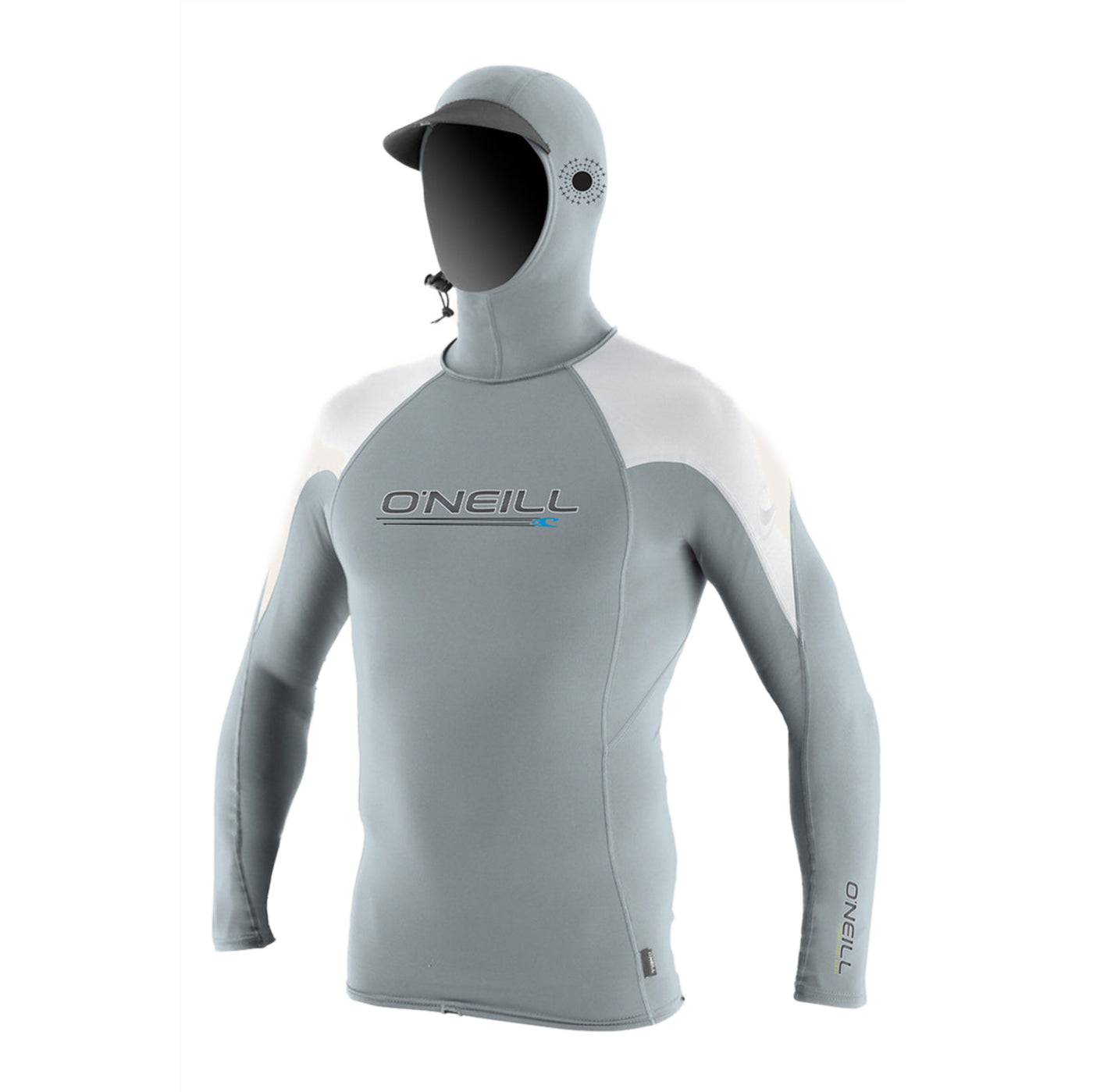 O'Neill Premium Skins O'Zone Long Sleeve Rash Guard with Hood - UPF 50+ Sun Protection, Quick Dry Swim Shirt for Men & Women - Cool Grey White/White - Perfect for Surfing, Swimming, Beach & Outdoor Activities