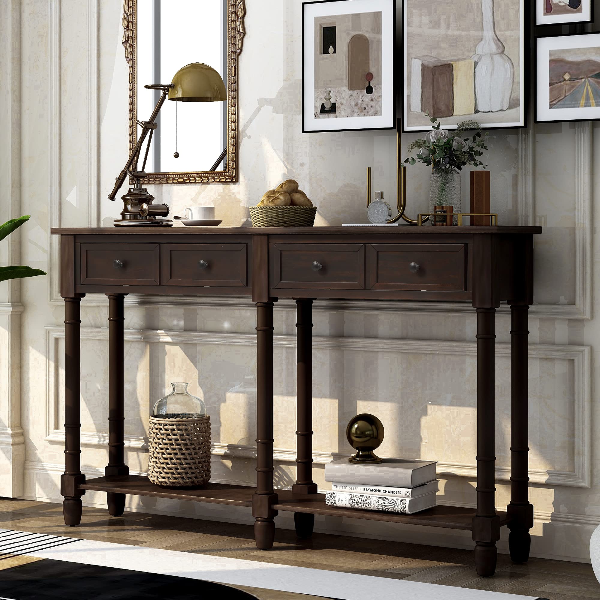 WeYoung Espresso Console Table with 2 Storage Drawers & Bottom Shelf - Entryway Sofa Table for Small Spaces, Living Room Side Table - Easy Assembly for Hallway, Bedroom or Apartment Decor