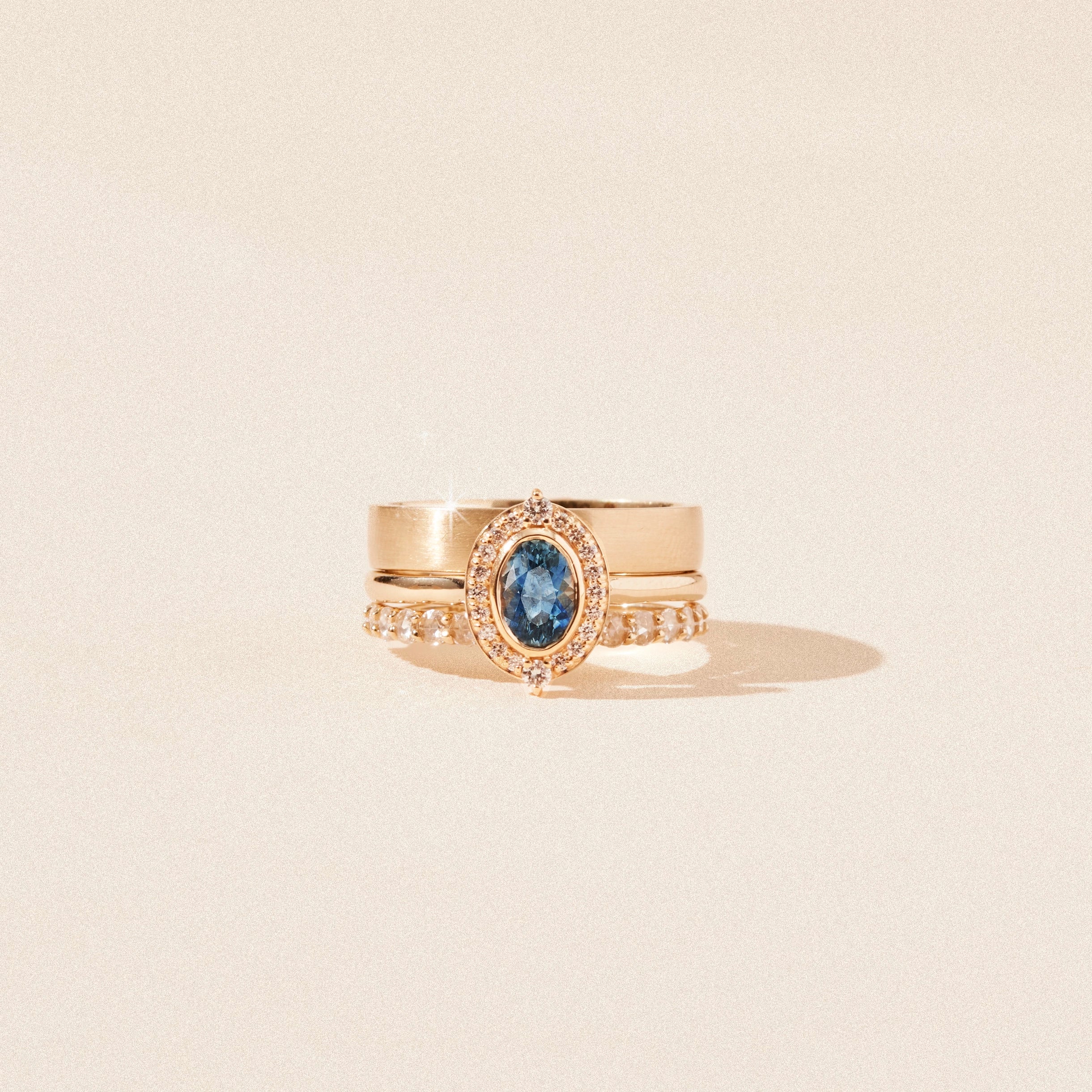 14K Yellow Gold Blue Oval Sapphire & White Diamond Ring – Unique Handcrafted Jewelry for Women, Perfect for Engagement, Wedding & Special Occasions