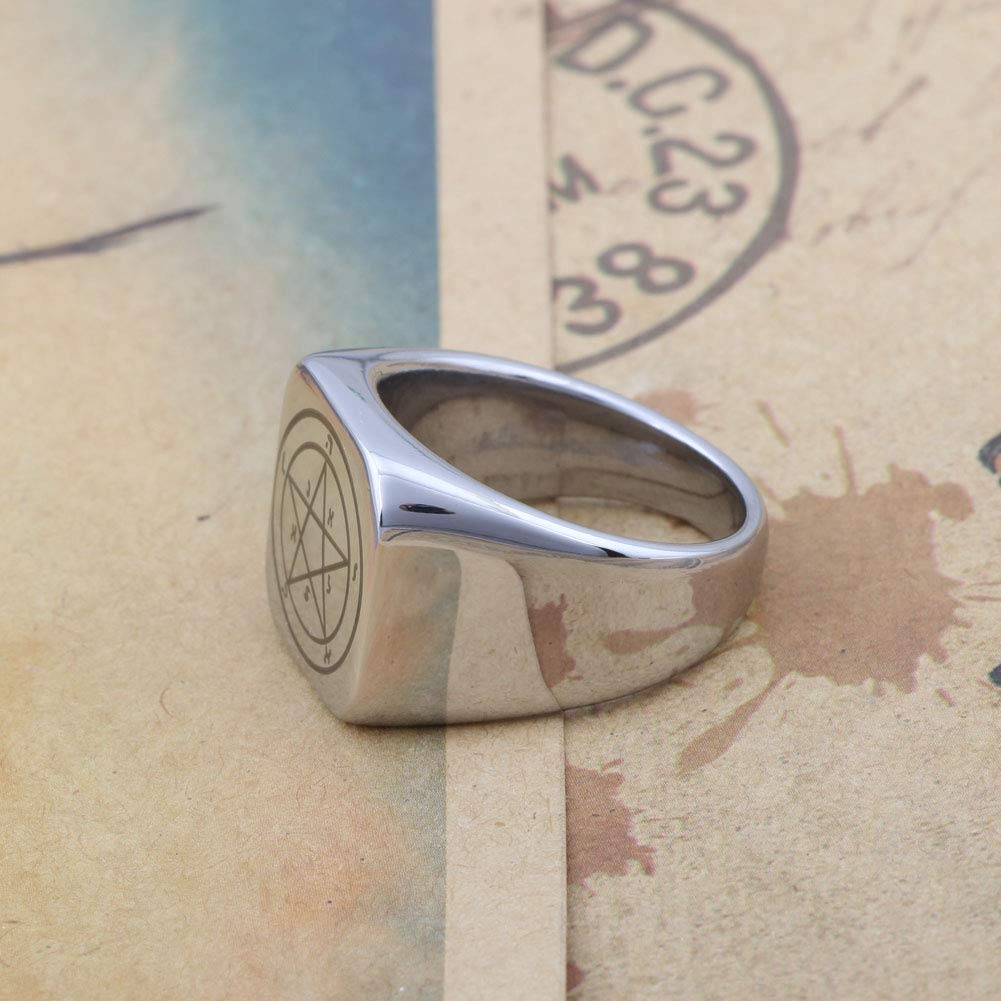 Engraved Pentacle of Mercury Ring - Stainless Steel Solomon Talisman for Protection & Success