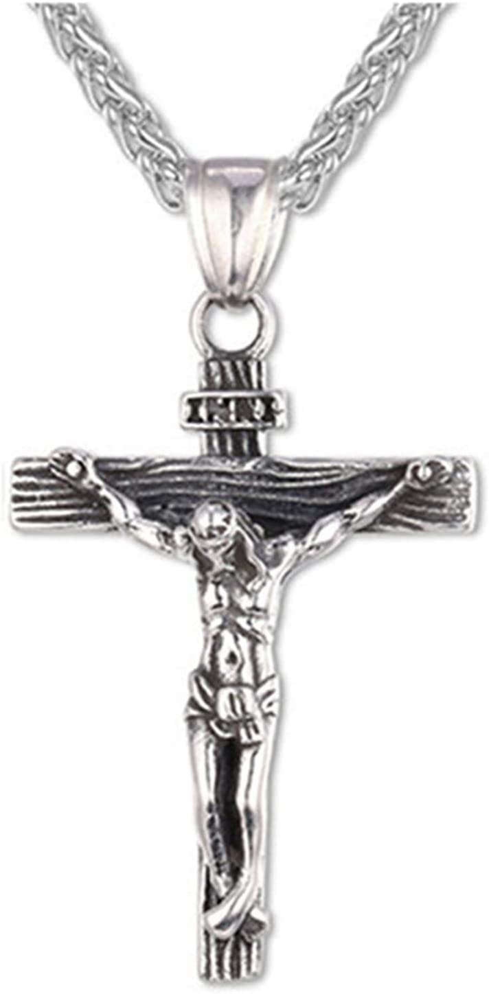 Stainless Steel Jesus Cross Necklace for Men & Women - Hammered Silver Cross Pendant Chain with 18-24 Inch Adjustable Length | Religious Jewelry Gift for Baptism, Confirmation & Daily Wear