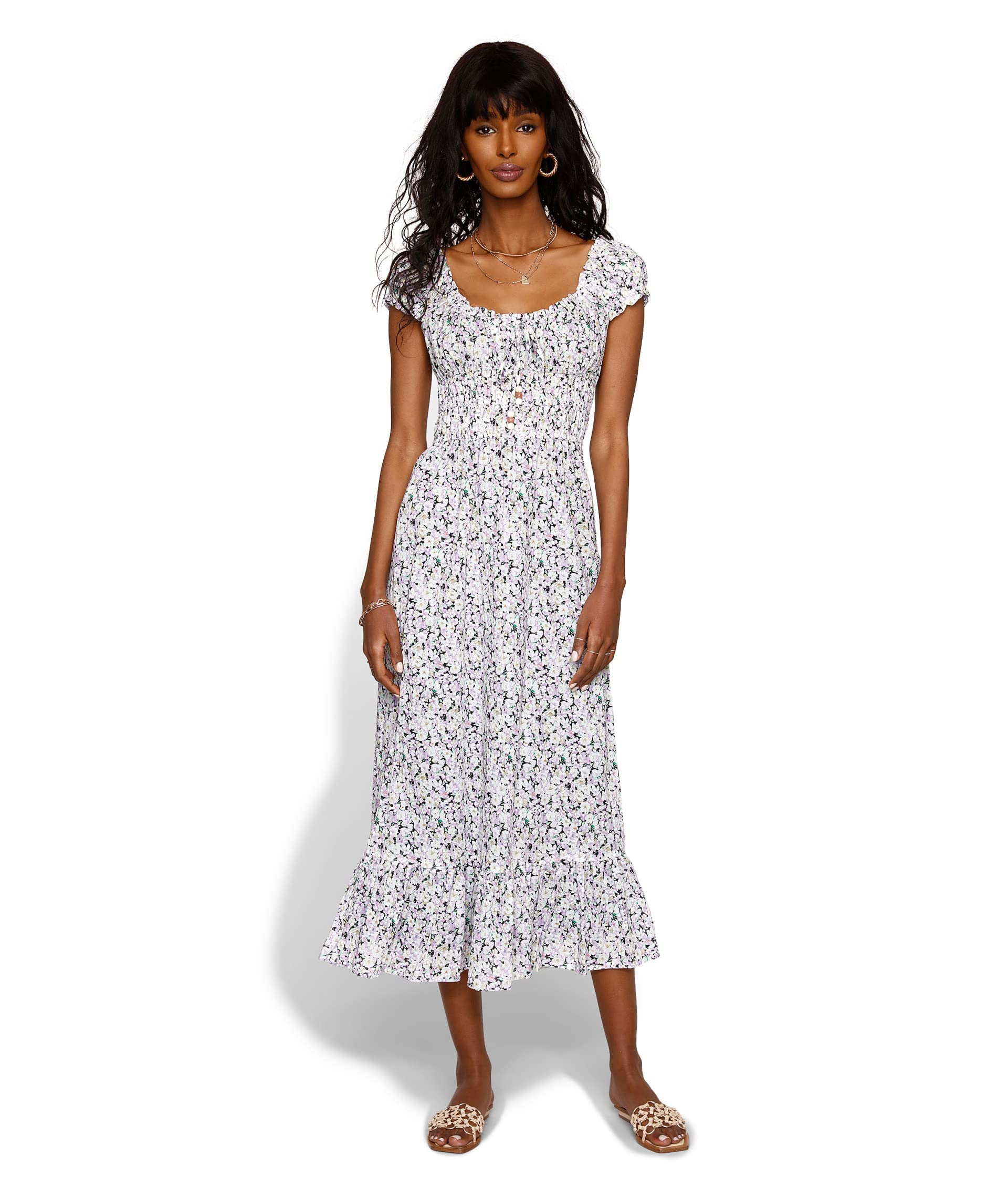 Heartloom Somerset Dress - Floral Print Midi Dress for Women, Summer Casual & Wedding Guest Dress, Perfect for Brunch, Beach, and Special Occasions