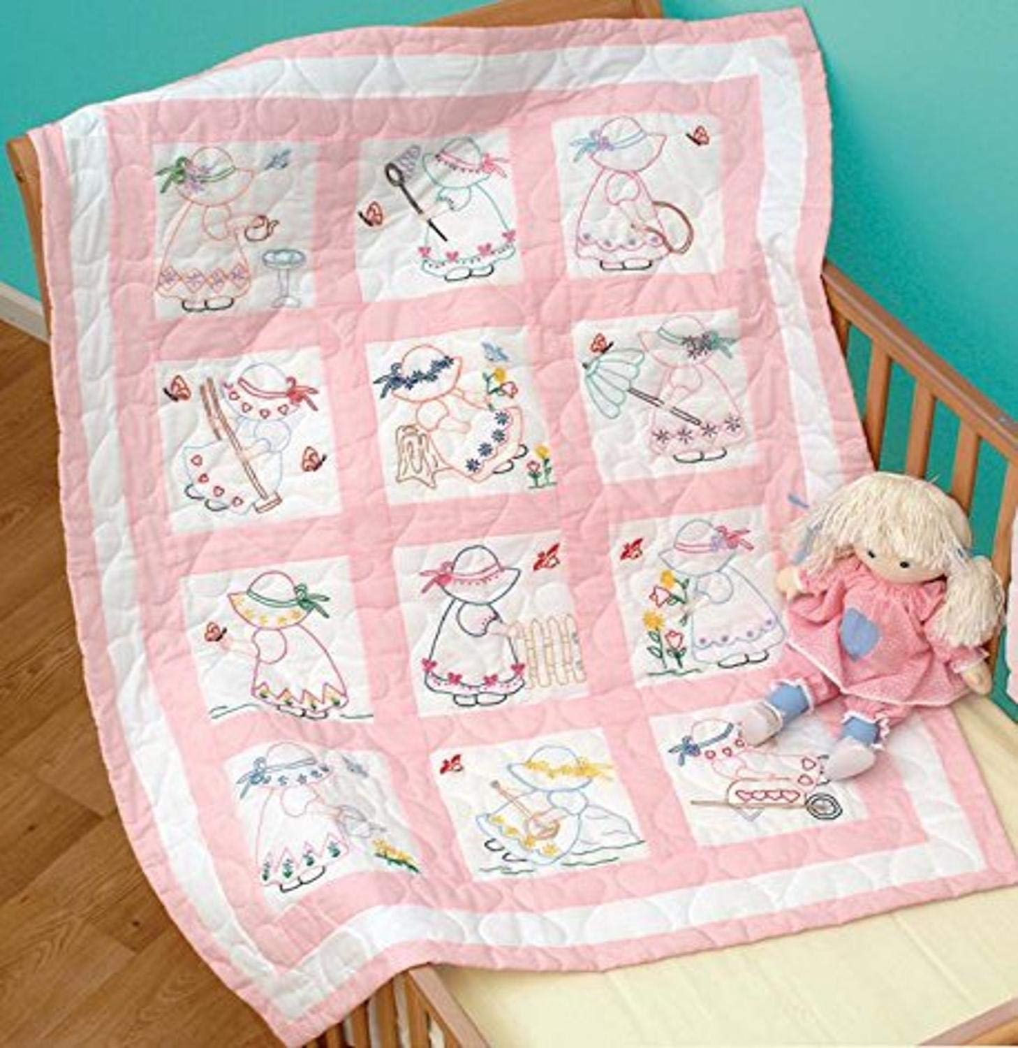 Jack Dempsey Needle Art Girls 9-Inch Nursery Quilt Blocks - Handmade Patchwork for Baby Room Decor & Nursery Bedding