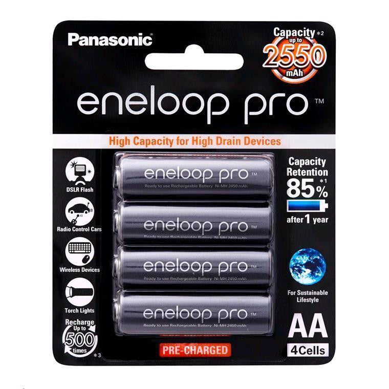 Panasonic Eneloop Pro AA Rechargeable Batteries (4-Pack) - High-Capacity 2500mAh Ni-MH Pre-Charged Batteries for Digital Cameras, Flashlights & Electronic Devices