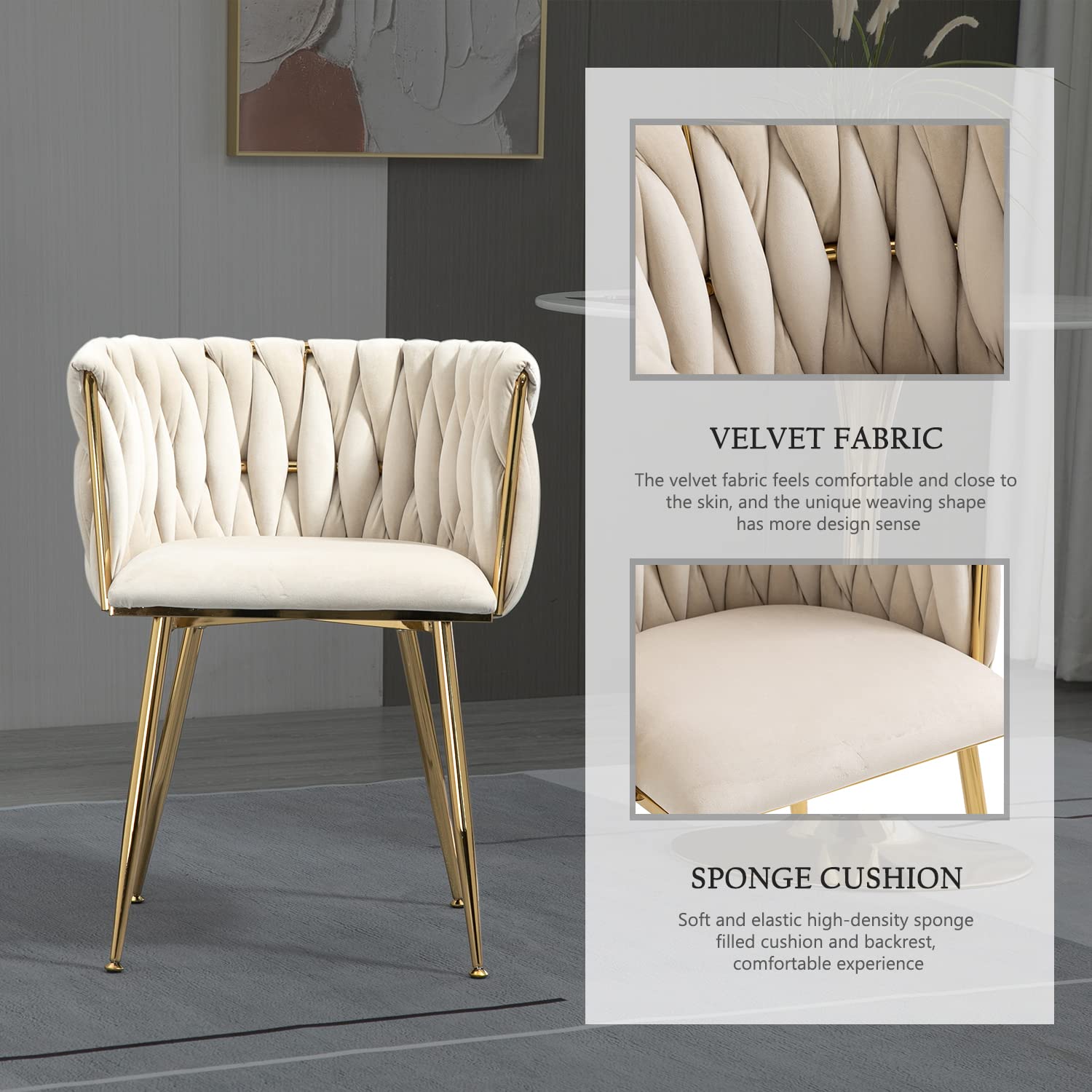 Luxury Velvet Dining Chairs Set of 2 - Upholstered Tufted Accent Chairs with Gold Metal Legs for Dining Room, Bedroom, Kitchen | Elegant Home Decor & Comfortable Seating Solution