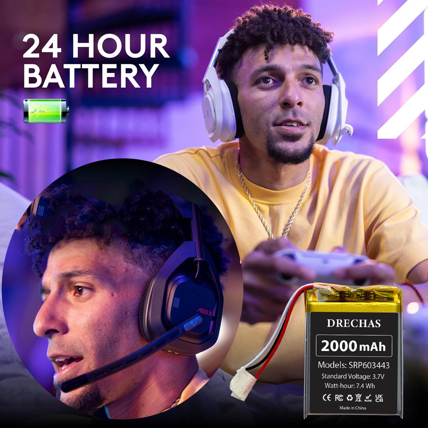 2025 Upgraded 2000mAh Li-Polymer Replacement Battery for Astro A50 Wireless Gaming Headset - Compatible with SRP603443 Model - Includes Repair Tools - Perfect for Extended Gaming Sessions & Headset Maintenance