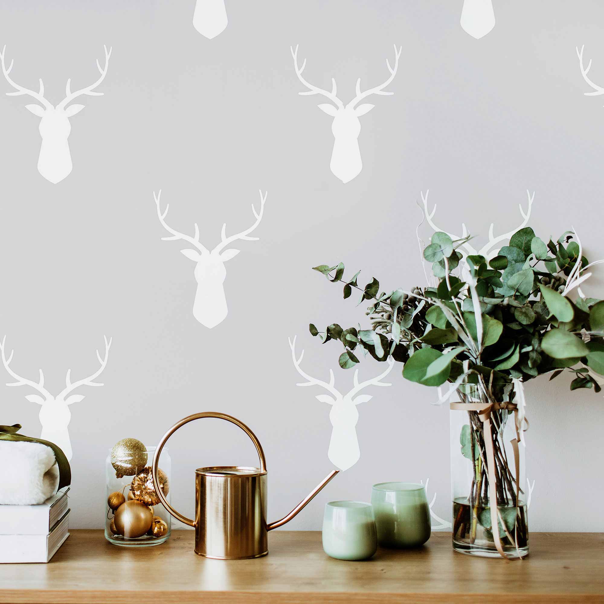 Grey Reindeer Peel and Stick Removable Wallpaper 8266 - Self-Adhesive Holiday Decoration for Bedroom, Nursery, and Living Room Walls - Perfect for Christmas Home Decor