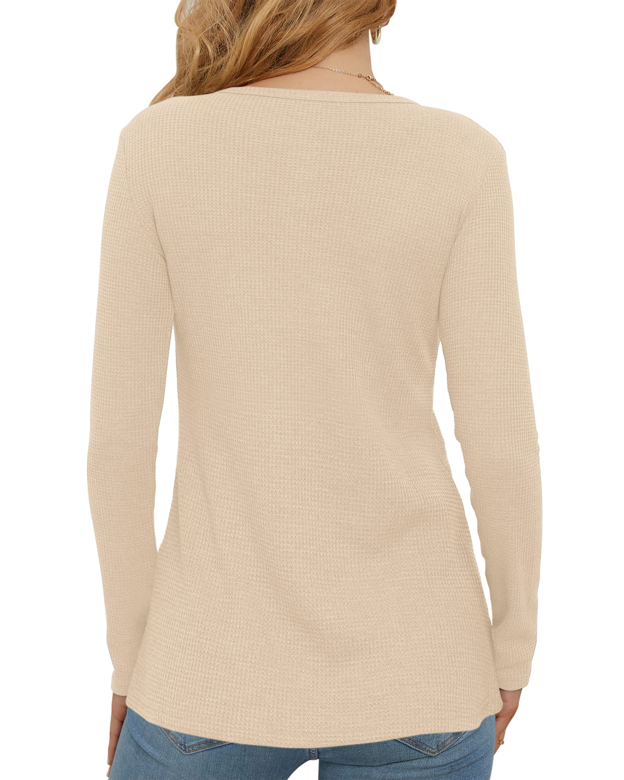WNEEDU Women's Slim Fit Waffle Knit Long Sleeve Henley Shirt - Casual Button Down V-Neck Blouse for Work, Date Night & Fall Layering | Soft & Comfortable Knit Top