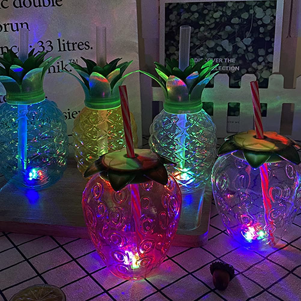 DOITOOL 3-Pack 500ml Pineapple Shaped Cups with Straws & LED Lights - Fun Tropical Drinkware for Pool Parties, Summer BBQs, and Beach Vacations
