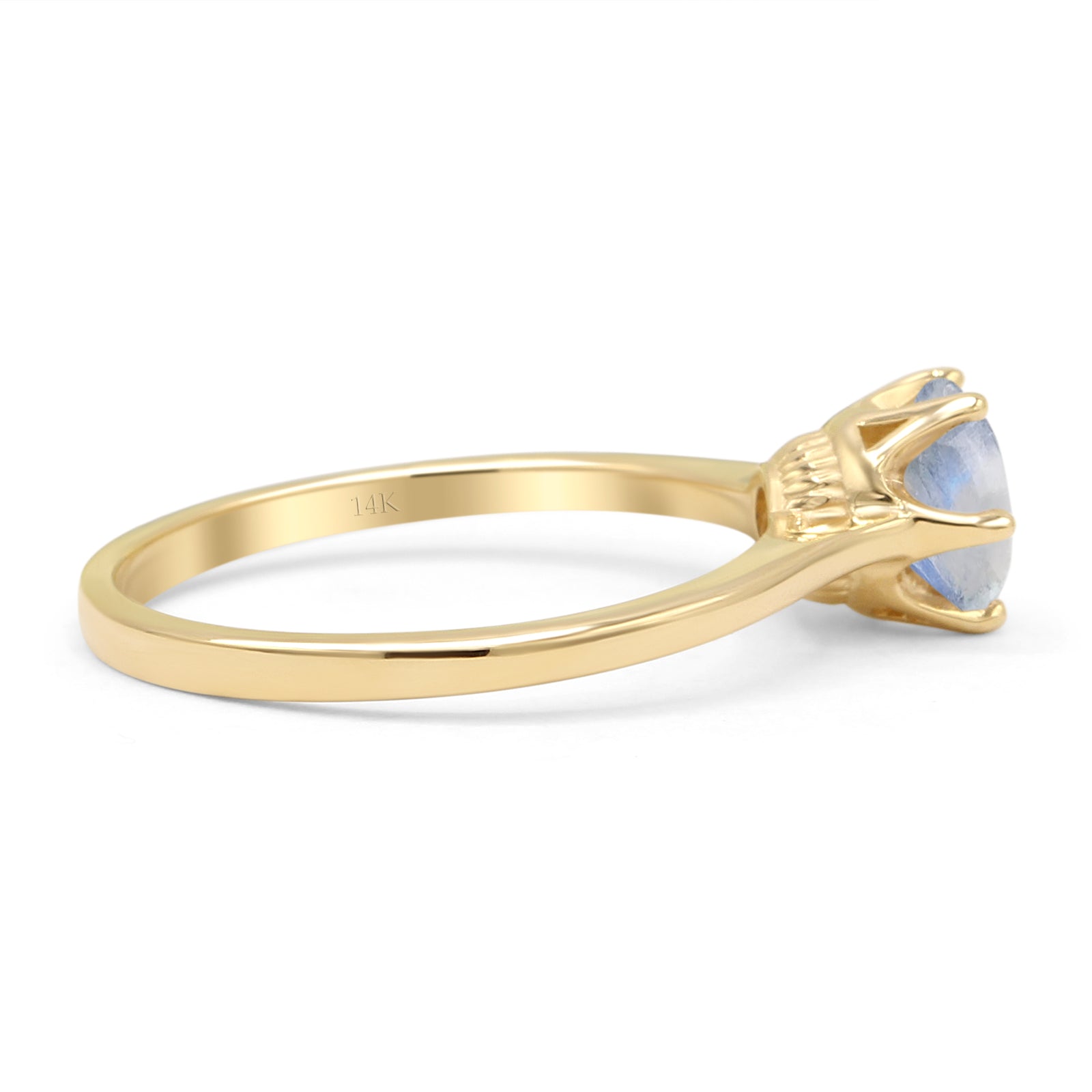 14K Yellow Gold Art Deco Round Natural Moonstone Solitaire Ring for Women - Vintage Inspired Wedding, Engagement & Everyday Jewelry Gift
