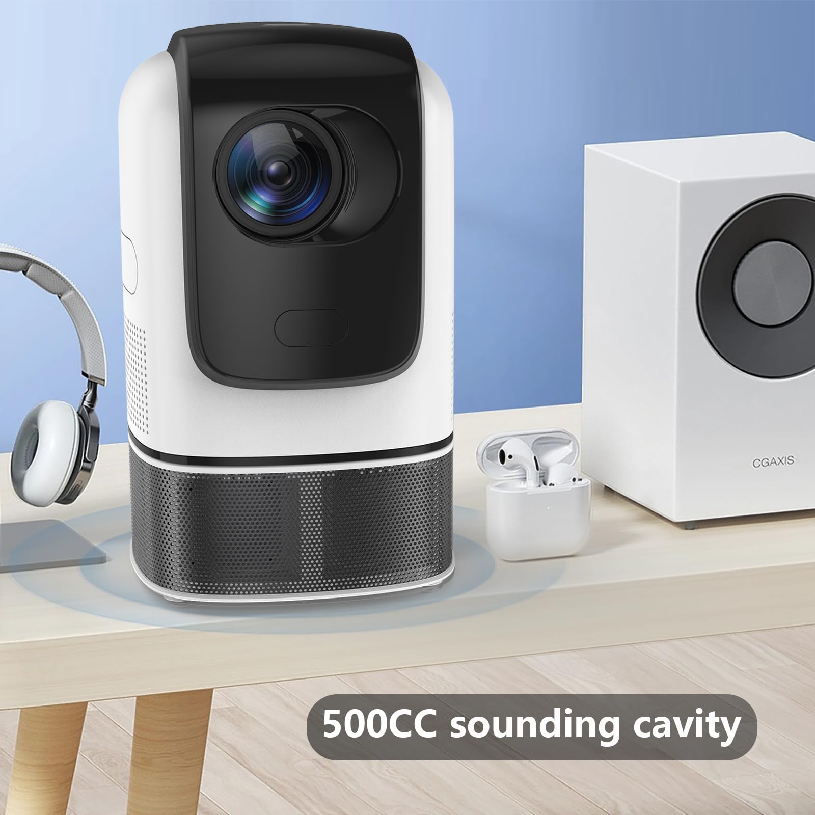 Unitedtime 1080P WiFi Bluetooth Projector with 4K Support, Built-in Stand - Home Theater Projector for Movies, Gaming, Streaming | Compatible with HDMI, USB, PC, TV Box, iOS & Android Devices (White_TS1) - Perfect for Home Entertainment, Outdoor Movie Nights, and Office Presentations