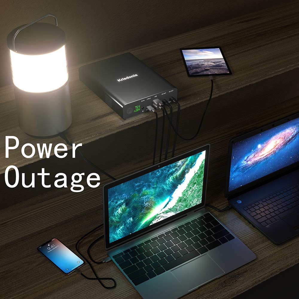 Krisdonia 100W USB-C PD Power Bank 64000mAh - High-Speed Portable Charger with PD 3.0, QC 3.0 & DC Output for Laptop, Phone, Tablet - Perfect for Travel, Camping & Emergency Power Backup