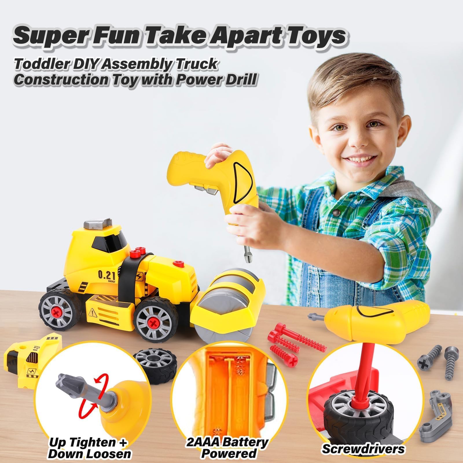 7 in 1 Take Apart Truck Toys with Electric Drill - STEM Construction Building Set for Kids Ages 3-8 | DIY Engineering Toy, Push & Go Vehicle, Educational Gift for Boys | Perfect for Birthday Presents, Classroom STEM Activities & Creative Playtime