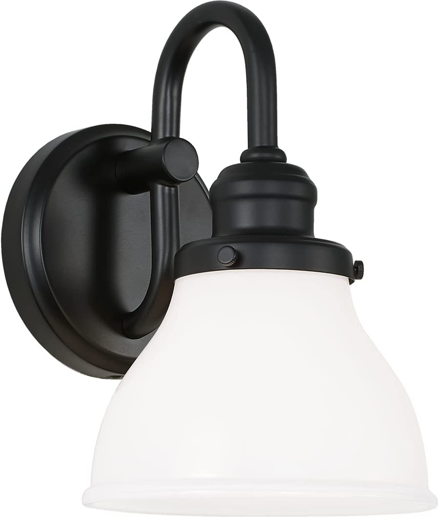 Capital Lighting 8301MB-128 Baxter Matte Black Wall Sconce - 1-Light 100W Industrial Style Fixture with Milk Glass Shade (10