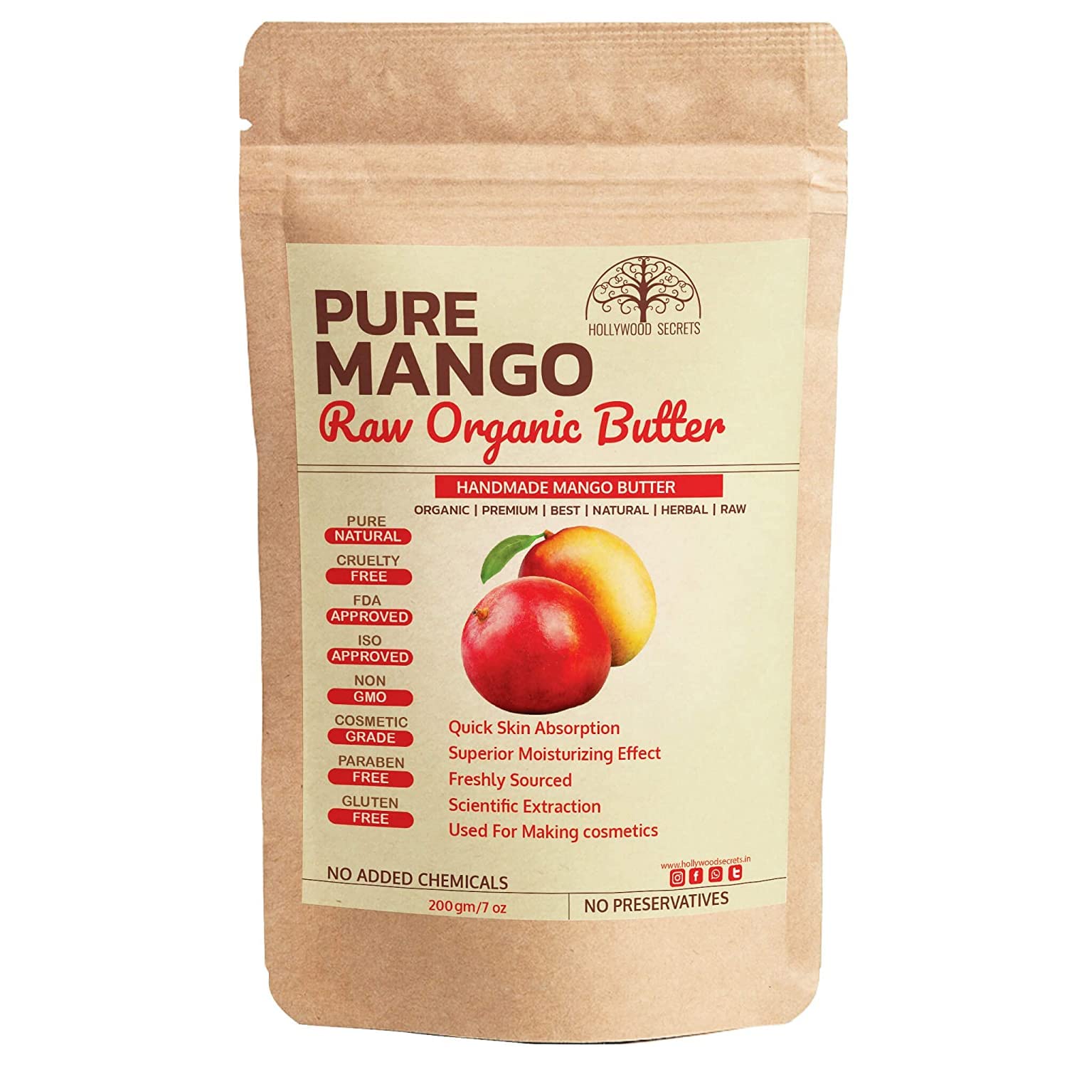 Sheltr Organic Raw Unrefined Mango Body Butter - 200g | Natural Skin Moisturizer for Dry & Sensitive Skin | Perfect for Daily Hydration & Massage Therapy