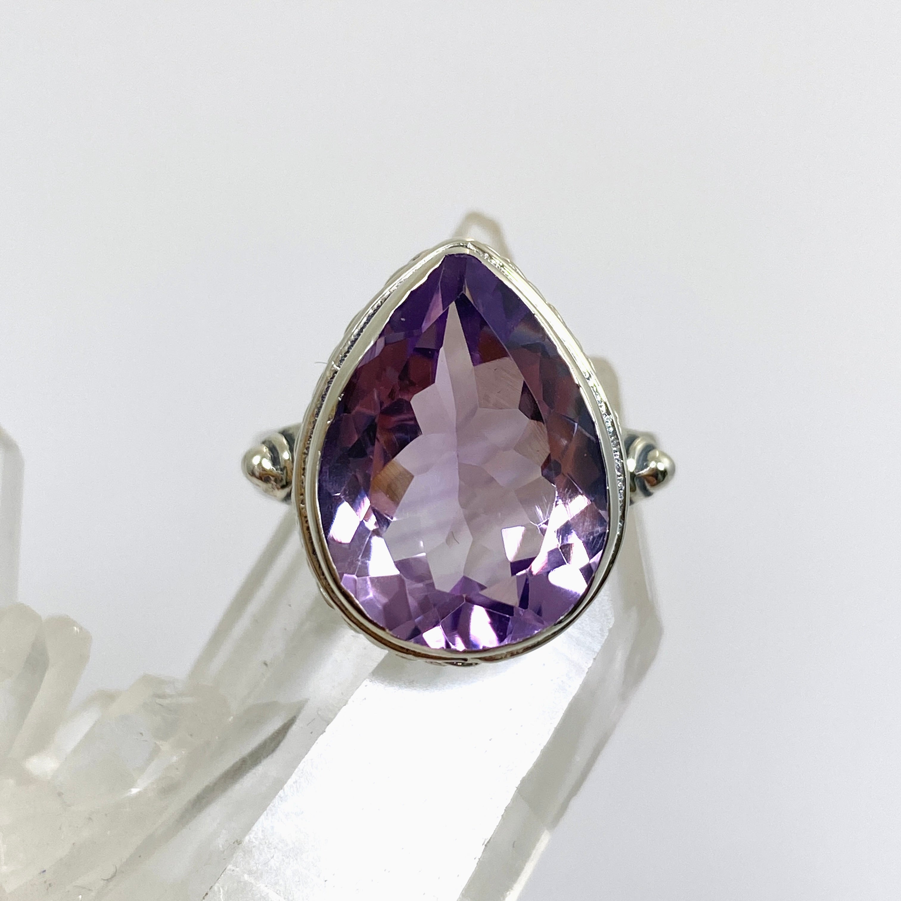 Amethyst Faceted Teardrop Ring in Sterling Silver - Elegant Purple Gemstone Jewelry for Women - Perfect for Weddings, Parties & Special Occasions
