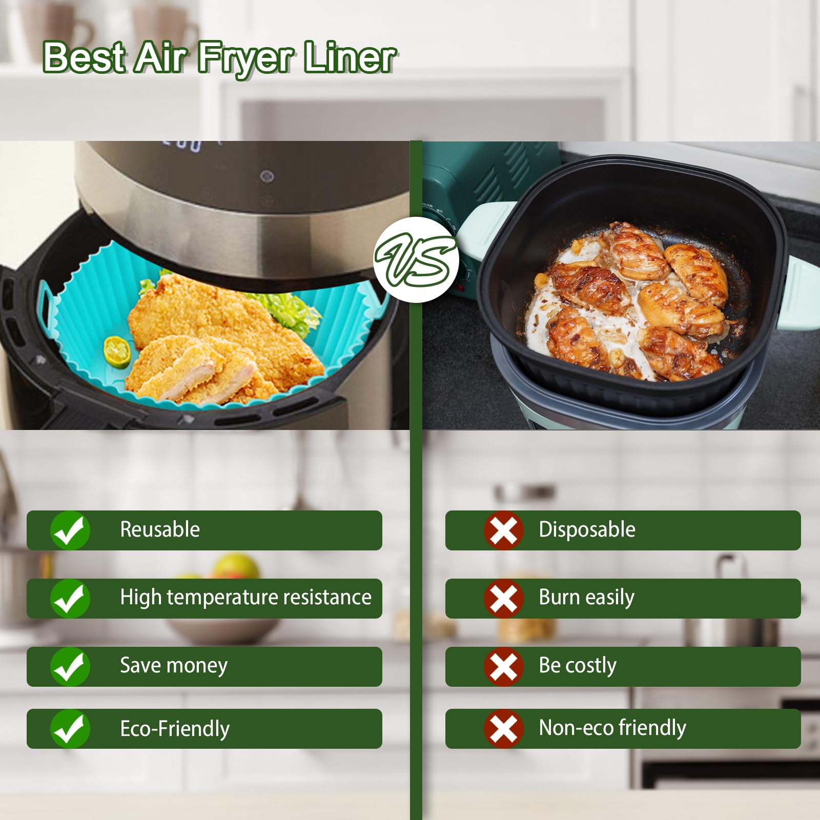 3 Pack 8-Inch Reusable Silicone Air Fryer Liners - Food Grade Non-Stick Basket & Pot Liners for Air Fryers & Ovens - Perfect for Baking, Roasting & Healthy Cooking Accessories