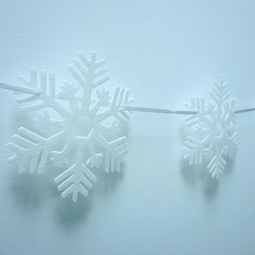 4 Pack White Snowflake Garland - Felt Circle Dot Winter Banner for DIY Christmas Party Decorations, Holiday Home Decor, and Seasonal Snowflake Themed Events